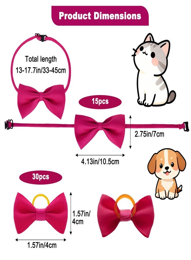 Fengek Adjustable Pet Bows Set - 15 Dog & Cat Neckties Bow Ties Collars with 30 Dog Mini Hair Bows with Rubber Bands, 15 Colors - Image 2